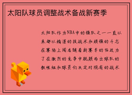 太阳队球员调整战术备战新赛季